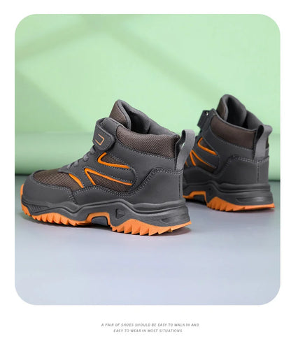 New Boys' Sports Shoes Non-slip School Children's Leather Breathable Running Black Fashion Hiking Shoes Sneaker Size 29-40.