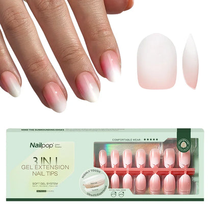 NAILPOP 150Pcs 4 in 1 Ombre Gel Nail Tips White Gradient Soft Gel False Nail Tips Soak Off Fake Nails Extensions DIY 15 Sizes