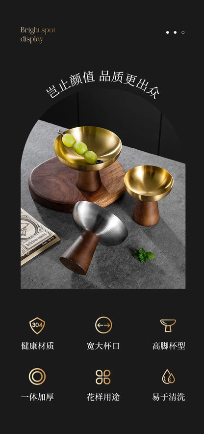 StainlessTea Tray Snack Tray Fruit Tray Salad Tray Steel Wooden Footed Cup High Foot Cup Ice Cream Cup Pudding Cup Dessert Plate.