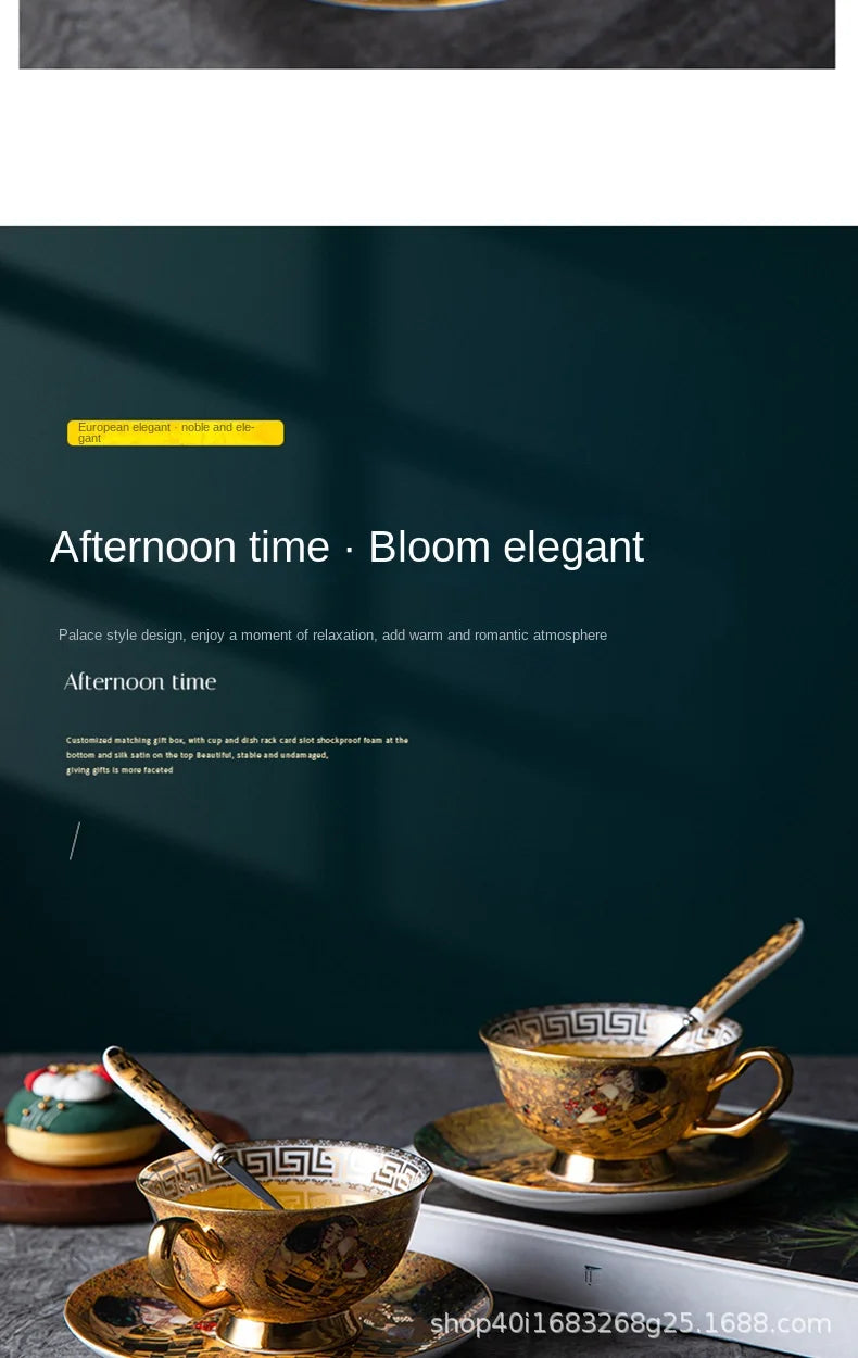 European Coffee Set Bone China Coffee Cup And Saucer Set Retro Luxury Porcelain Cup For Birthday Gift Couple Set With Gift Box.