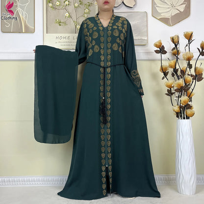 New Style Women Muslim Dress Chiffon Open Abaya 2024 Dubai Women Elegant Dress Islamic Clothing Zipper Cardigan Abaya With Scarf