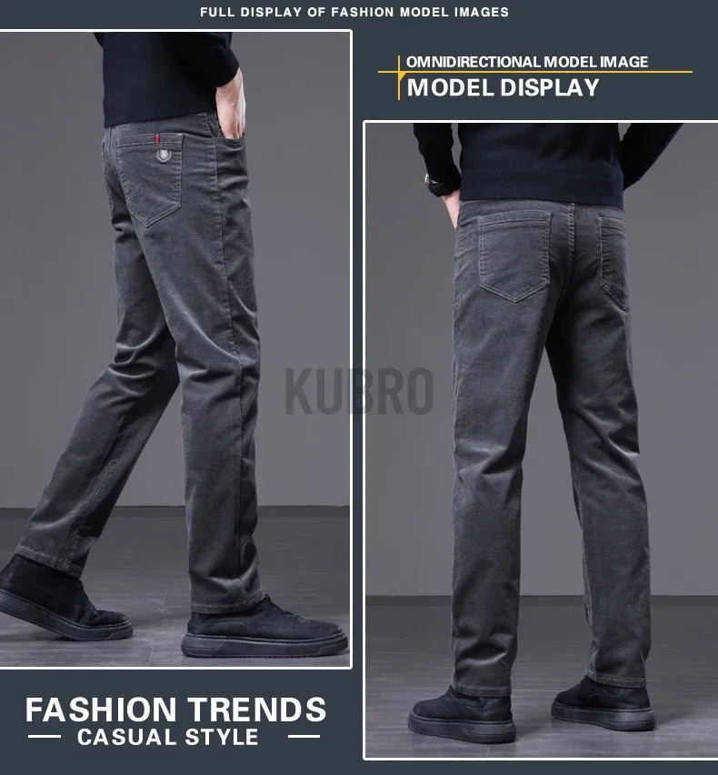 KUBRO High Quality Corduroy Fabric Men's Business Casual Trousers Autumn Korean Style Small Straight Slim Versatile Cargo Pants.