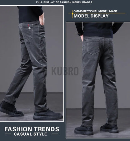 KUBRO High Quality Corduroy Fabric Men's Business Casual Trousers Autumn Korean Style Small Straight Slim Versatile Cargo Pants.