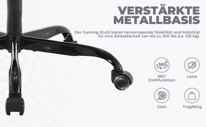 WOTSTA Gaming-Stuhl mit Fußstütze, Gamer-Stühle, ergonomisch, mit Lendenkissen, Kopfstützenstuhl, höhenverstellbarer Computerstuhl