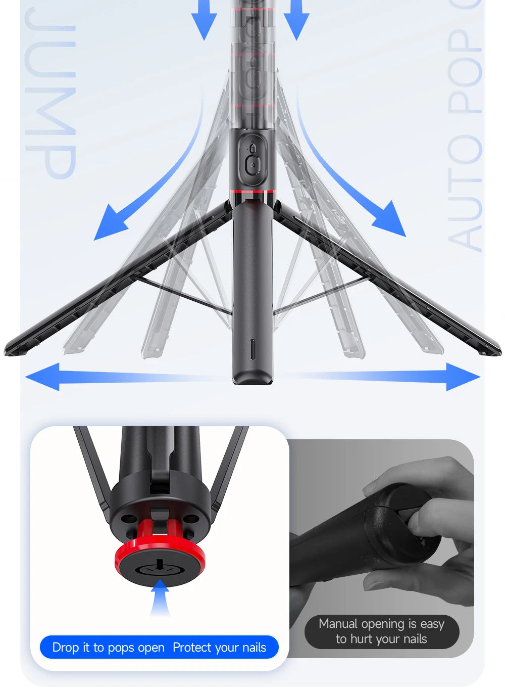 TT01 1770mm All-in-one Auto Pop Open Tripod Bluetooth Remote Tripod Bounce Selfie Stick Phone Holder for Vlog/Video.