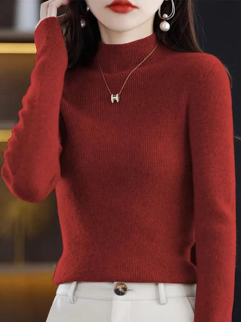 Solide Hälfte Rollkragen Stricken Pullover Frauen Herbst Winter Koreanische Langarm Pullover Mode Alle Spiel Dicke Warme Dünne Jumper Neue