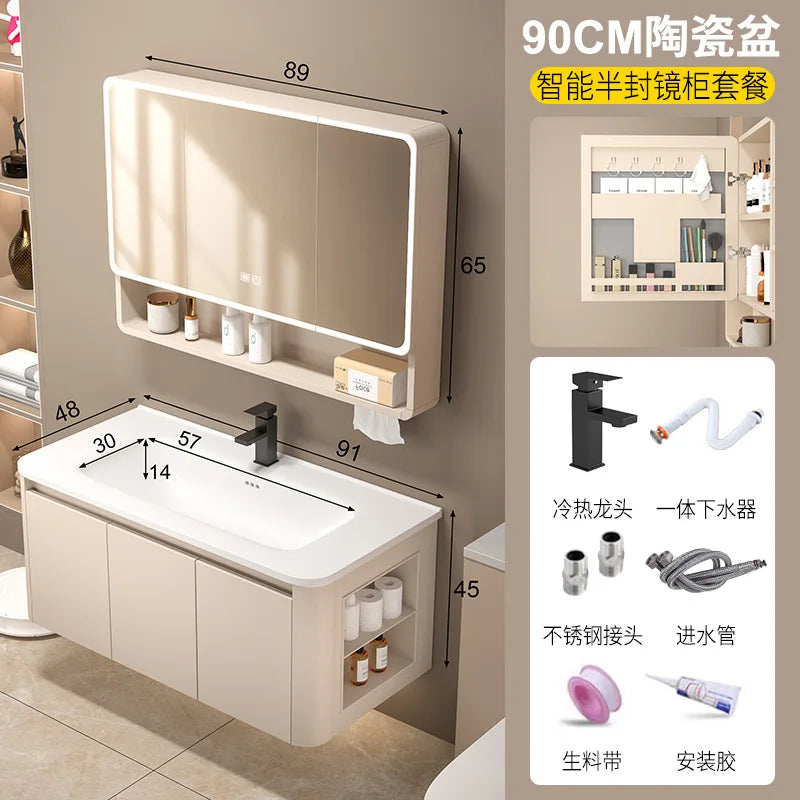 Space Badezimmerschrank aus Aluminium mit Wabenbogen und Seitenschrank, Waschbecken-Kombination, WC-Waschbecken, integrierte Keramik