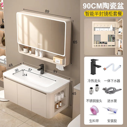 Space Badezimmerschrank aus Aluminium mit Wabenbogen und Seitenschrank, Waschbecken-Kombination, WC-Waschbecken, integrierte Keramik