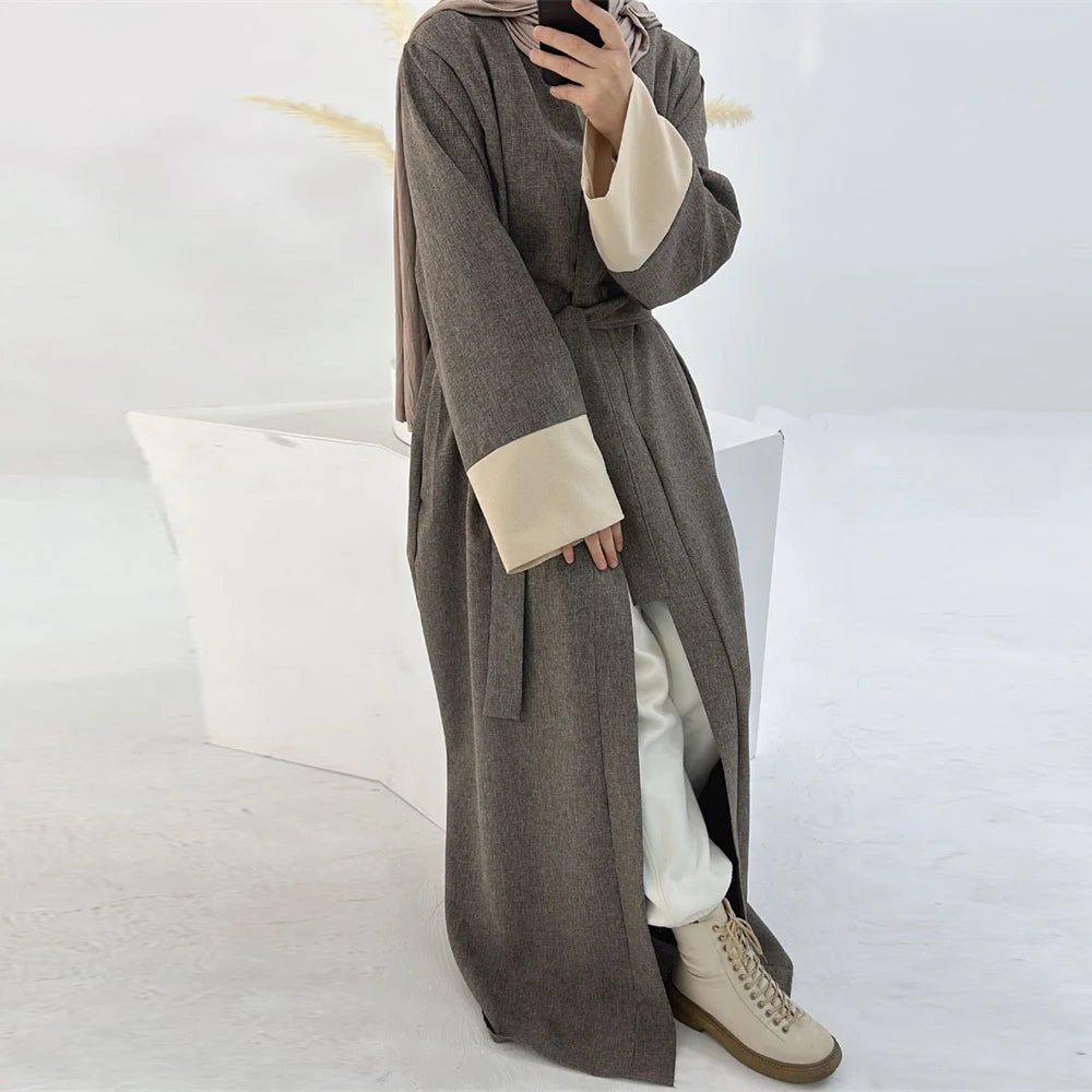 Ramadan Eid Open Linen Abaya Kimono Turkey Islam Muslim Modest Kaftan Dress Prayer Clothes For Women Kebaya Robe Femme Musulmane.