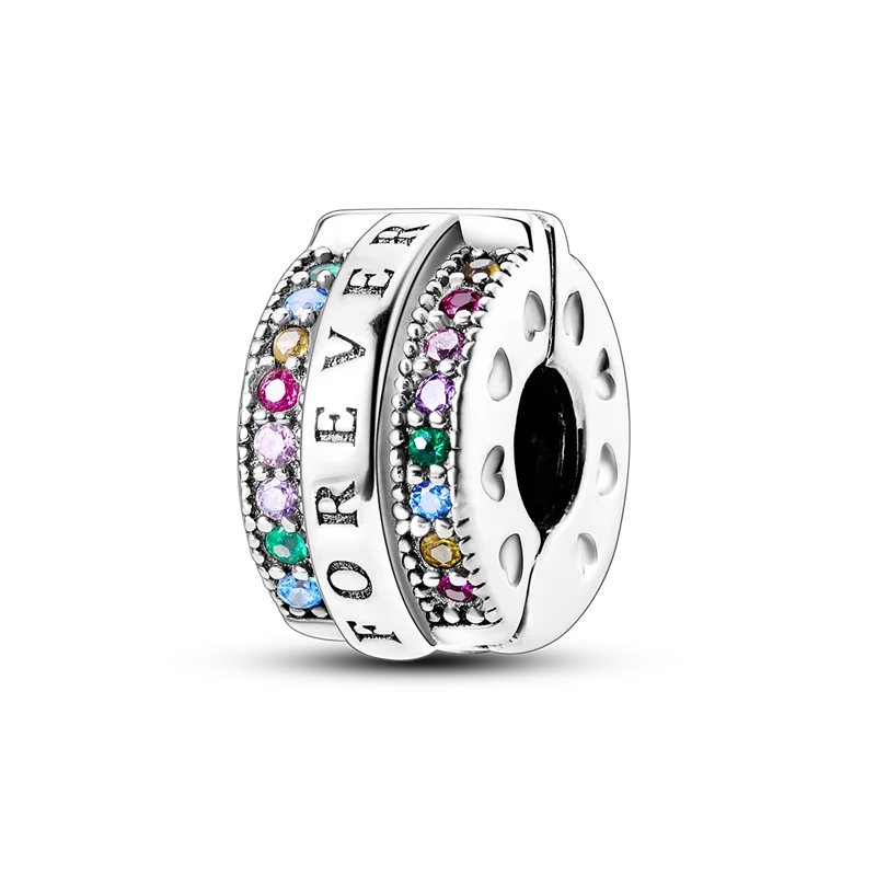 Silver Clasp 925 Sterling Silver CZ pave Clip Charms Daisy Beads Stopper Safety Chain fit Original Bangle Bracelet Jewelry Clip