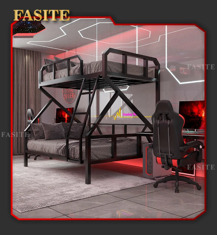 Premium E-Sport-Etagenbett aus Eisen, Hotel, Apartment, Schule, Schlafsaal, Bett, schwarzer Rahmen, Hochbett für Erwachsene, Camas, Schlafzimmermöbel