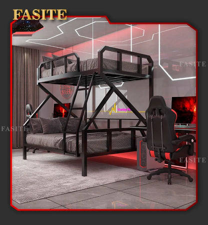 Premium E-Sport-Etagenbett aus Eisen, Hotel, Apartment, Schule, Schlafsaal, Bett, schwarzer Rahmen, Hochbett für Erwachsene, Camas, Schlafzimmermöbel
