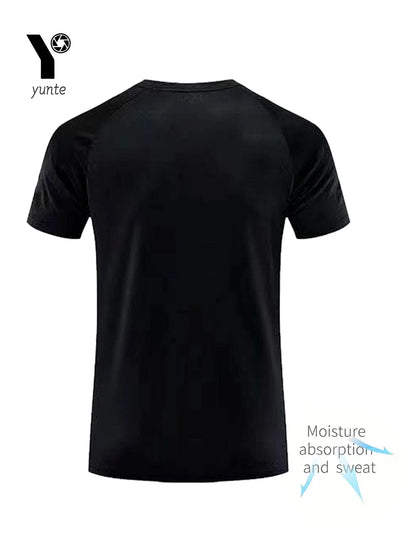 Round Neck T-Shirt 1 Piece Black Ultra-Light Men's Quick Drying Breathable Sweat-Absorbent Shirt Suitable for Fitness Gym and Ru.