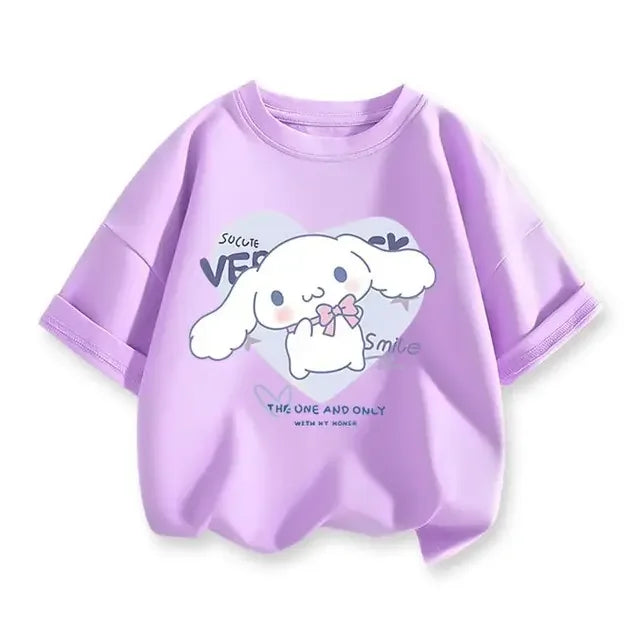 2024 New Summer COTTON T shirt Girls Boys Cinnamoroll T shirt Cartoon Print Kids T-Shirts Children Girls Tops Clothes