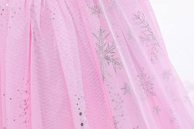 Mädchen rosa Pailletten Mesh Prinzessin Kleid, Mesh kurze Ärmel, mit Umhang, geeignet für Party, Tanz, Performance, Karnevals kleid.