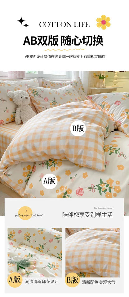 2025 new Cotton Duvet Cover Set with 2 Pillowcases 1 bed sheet - Elegant & Breathable Bedding Set,Fade-Resistant, Multiple Sizes.