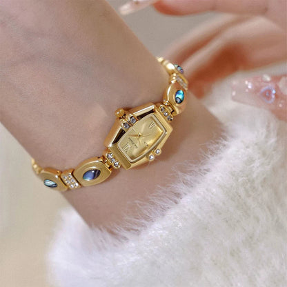 BS New Natural Black Gold Abalone Shell French Vintage Design Watch Woman Elegant Luxury Tonneau Dial Quartz Women's Watches.