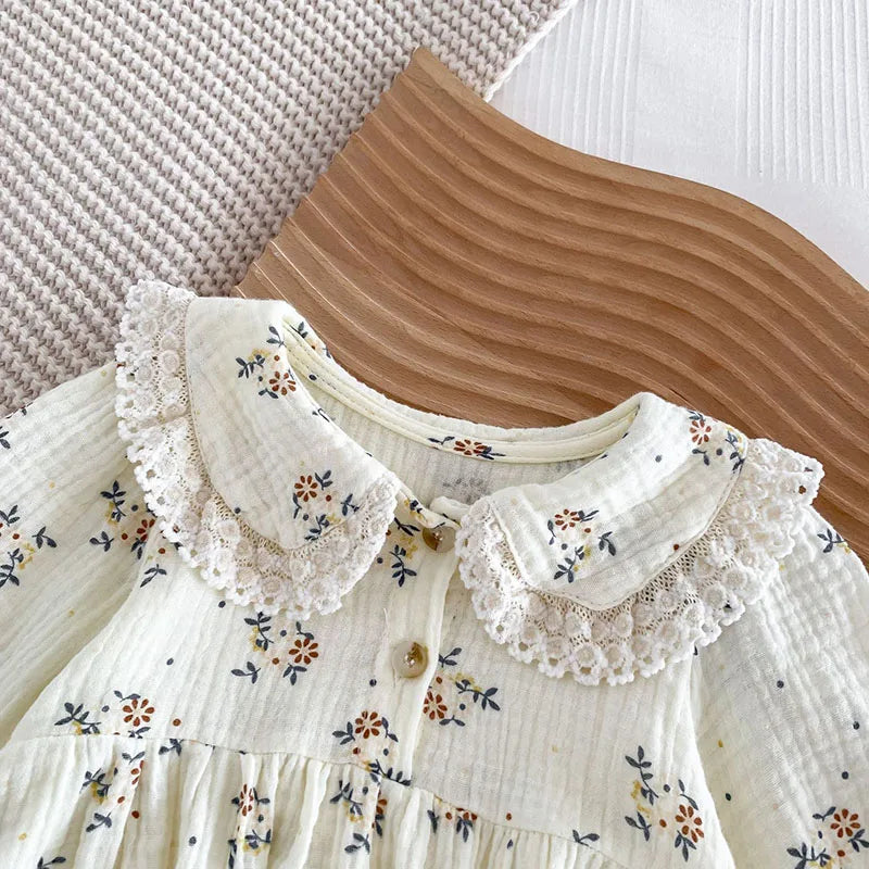 2023 frühjahr Neue Baby Kleidung Floral Body für Kleinkind Mädchen Kleinkind Peter Pan Kragen Langarm Ein Stück mit Hut 0-2 Y.