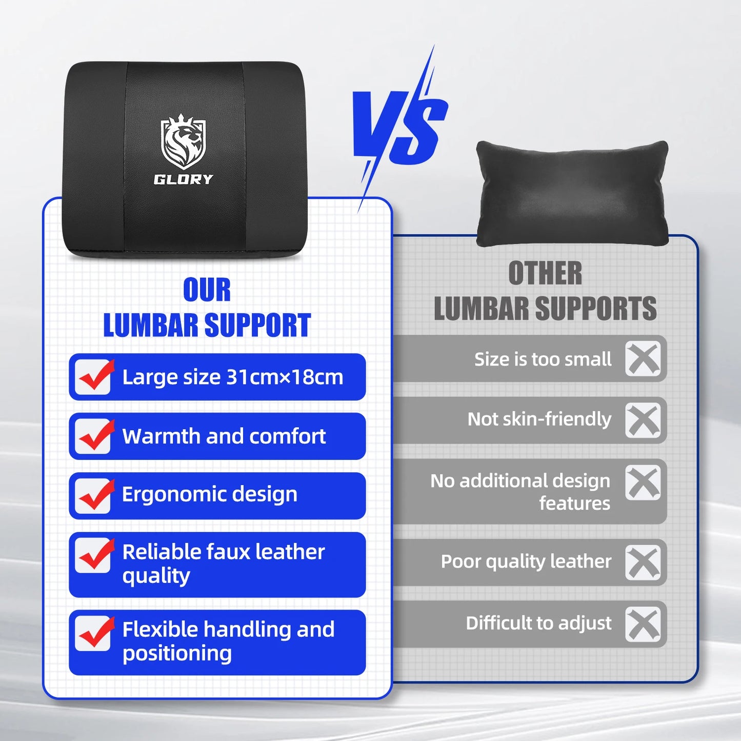 Daccormax Ergonomischer Gaming-Stuhl mit verstellbarer Lordosenstütze und Kopfstütze, Design mit hoher Rückenlehne + faltbarer Fußstütze für PC-Gamer