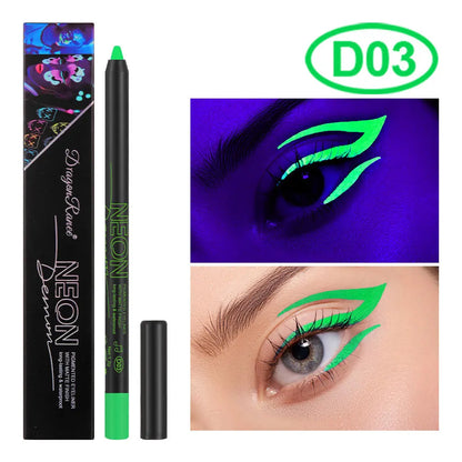 Fluorescence Blue Eyeliner Gel Waterproof Luminous UV Light Neon Eyeliner Pen Yellow Green Pink Color Eye Shadow Cream Make Up.