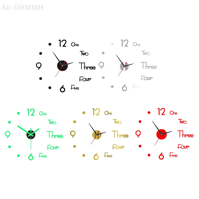 3D Leuchtende Wanduhr Rahmenlose Acryl DIY Digitale Uhr Wand Aufkleber Stumm Uhr Für Wohnzimmer Schlafzimmer Büro Wand Dekor