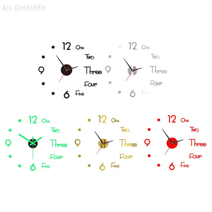 3D Leuchtende Wanduhr Rahmenlose Acryl DIY Digitale Uhr Wand Aufkleber Stumm Uhr Für Wohnzimmer Schlafzimmer Büro Wand Dekor