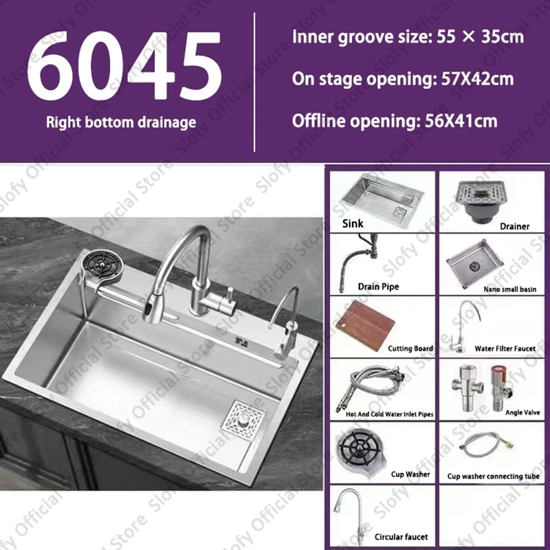 Küchenspüle aus Edelstahl 304, großes Fassungsvermögen, Wasch-/Schnitt-/Abfluss in einem, komplettes Set, multifunktionale Gemüse-Arbeitsstation für den Haushalt