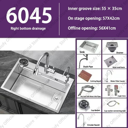 Küchenspüle aus Edelstahl 304, großes Fassungsvermögen, Wasch-/Schnitt-/Abfluss in einem, komplettes Set, multifunktionale Gemüse-Arbeitsstation für den Haushalt