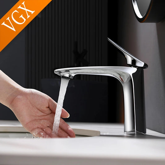 VGX Luxury Bathroom Faucets Basin Mixer Sink Faucet Gourmet Washbasin Tapware Hot Cold Water Tap Brass Chrome Black Brushed Gold