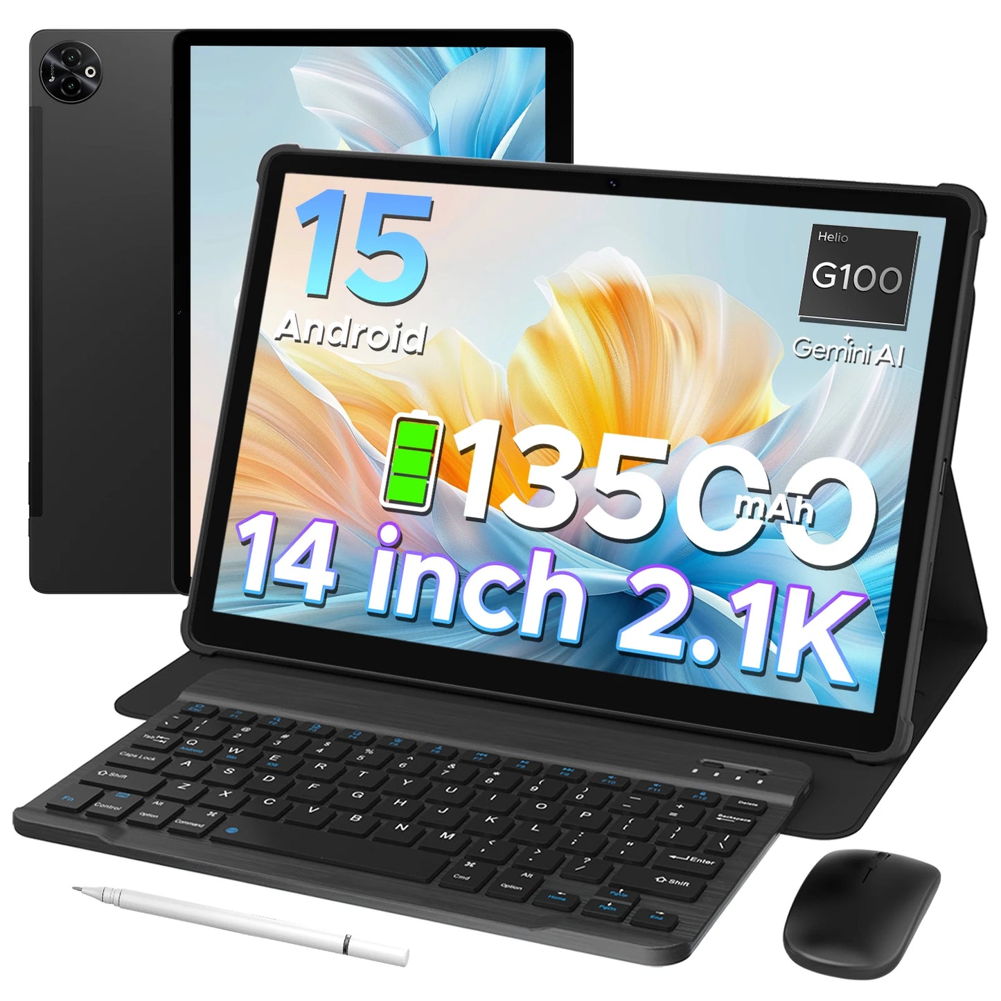 Doogee 2 in 1 Tablet Pc Tab E3 Max Gmini Ai 14" 2.1K Display Android 15 32Gb (8+24) 256Gb 13500Mah Battery Helio G100 Tablet Pc