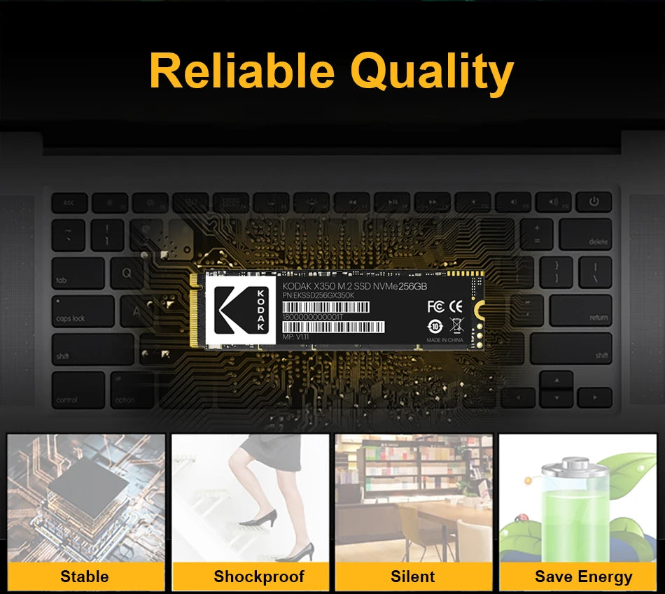 KODAK M.2 NVME SSD Gen3X4 PCIE3.0 M2 2280 Internal Solid State Hard Drive Read Speed Up to 2500MB/s for Gaming Laptop Desktop.