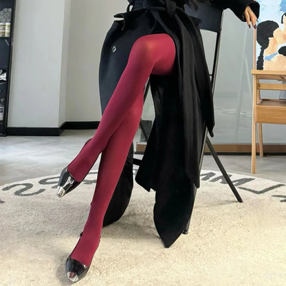 1/2Pcs Sexy Wine Red Stocking Women Girl Burgundy Thin Thick Elastic Tight Vintage Anti-Hooker Comfortable Pantyhose Accessory
