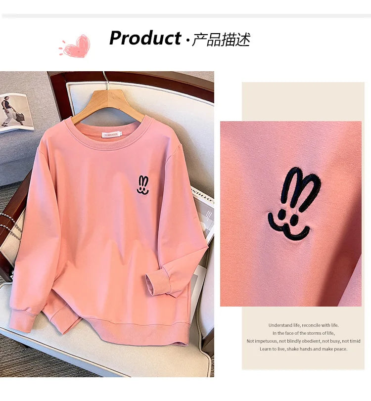 170kg plus size Damen büste Herbst lose Rundhals-Kaninchen-Sweatshirt Langarm lässig Top 6xl 7xl 8xl 9xl 10xl 11xl.