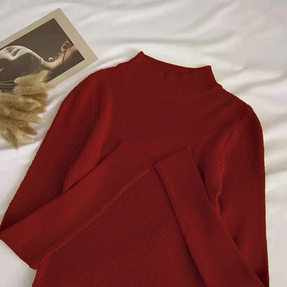 Weiche Rollkragen Frauen Herbst Winter Pullover Pullover Grundlegende Beiläufige Dünne Stretch Weiche Rippen Gestrickte Top Frau Pullover 2026