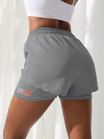 Women's High Rise Yoga Shorts With Elastic Proximity Control Running Shorts, Fake Two Pieces Pants.