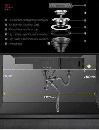 ASRAS Nanometer Smart Purifying Kitchen Sink Large Size Handmade Step Sink Smart Purifying Kitchen Island Sinks