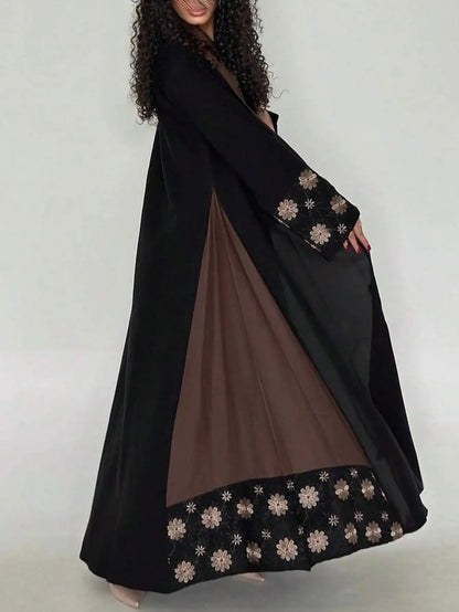 Middle Eastern Women Printed Floral Abaya Muslim Full Sleeve Loose Open Front Abayas Elegant Kaftan Jilbabs Islamic Maxi Dresses.