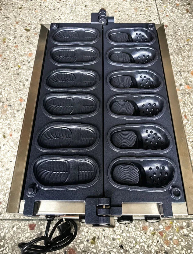 Commercial Slipper Shape Waffle Maker Machine 4 or 6 Holes Non-stick Waffle Iron Kitchen Snack Equipment.