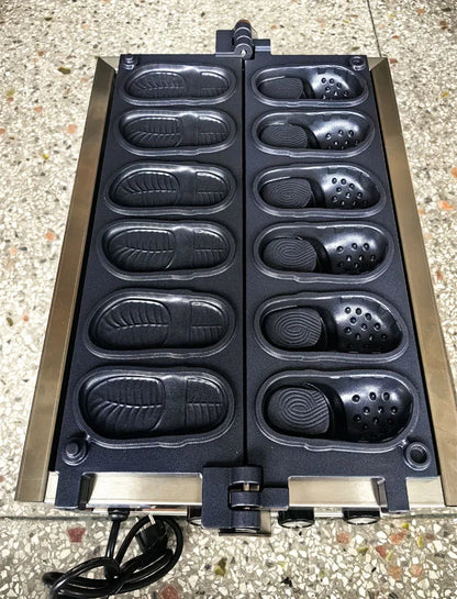 Commercial Slipper Shape Waffle Maker Machine 4 or 6 Holes Non-stick Waffle Iron Kitchen Snack Equipment.