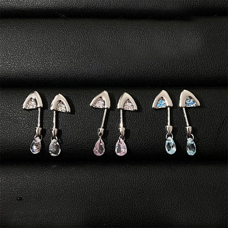 Silver Color Cat's Ear Droplet Shaped Zircon Stainless Steel Ear Bone Nail Earring for Women New Trendy Body Piercing Accessorie.