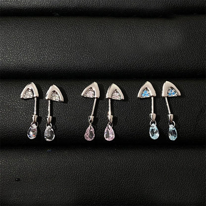 Silver Color Cat's Ear Droplet Shaped Zircon Stainless Steel Ear Bone Nail Earring for Women New Trendy Body Piercing Accessorie.