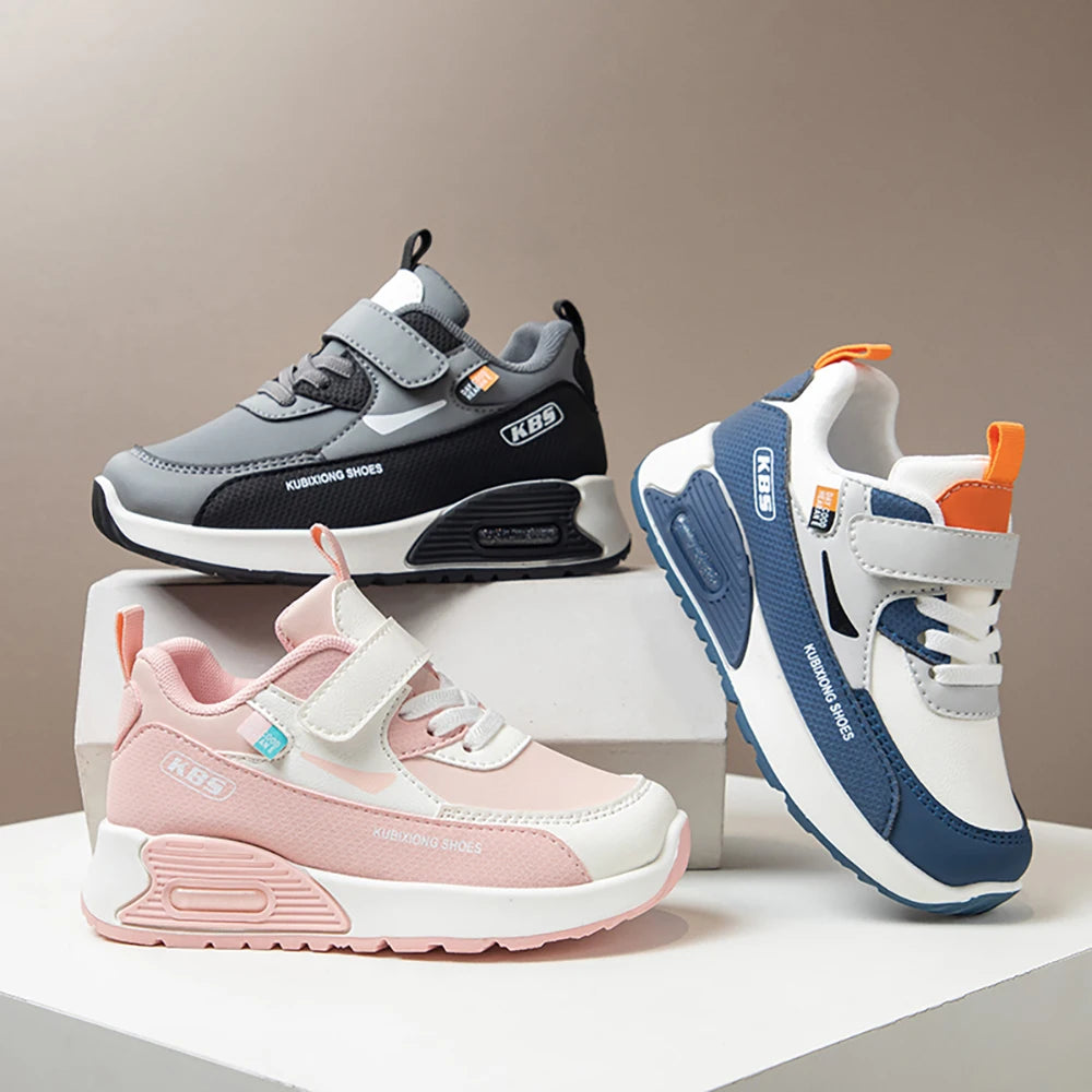 PU Leather Sport Shoes For Children 2025 Trend Fashion Kid's Sneakers Soft-soled Outdoor Boy's Girl's Running Shoes.