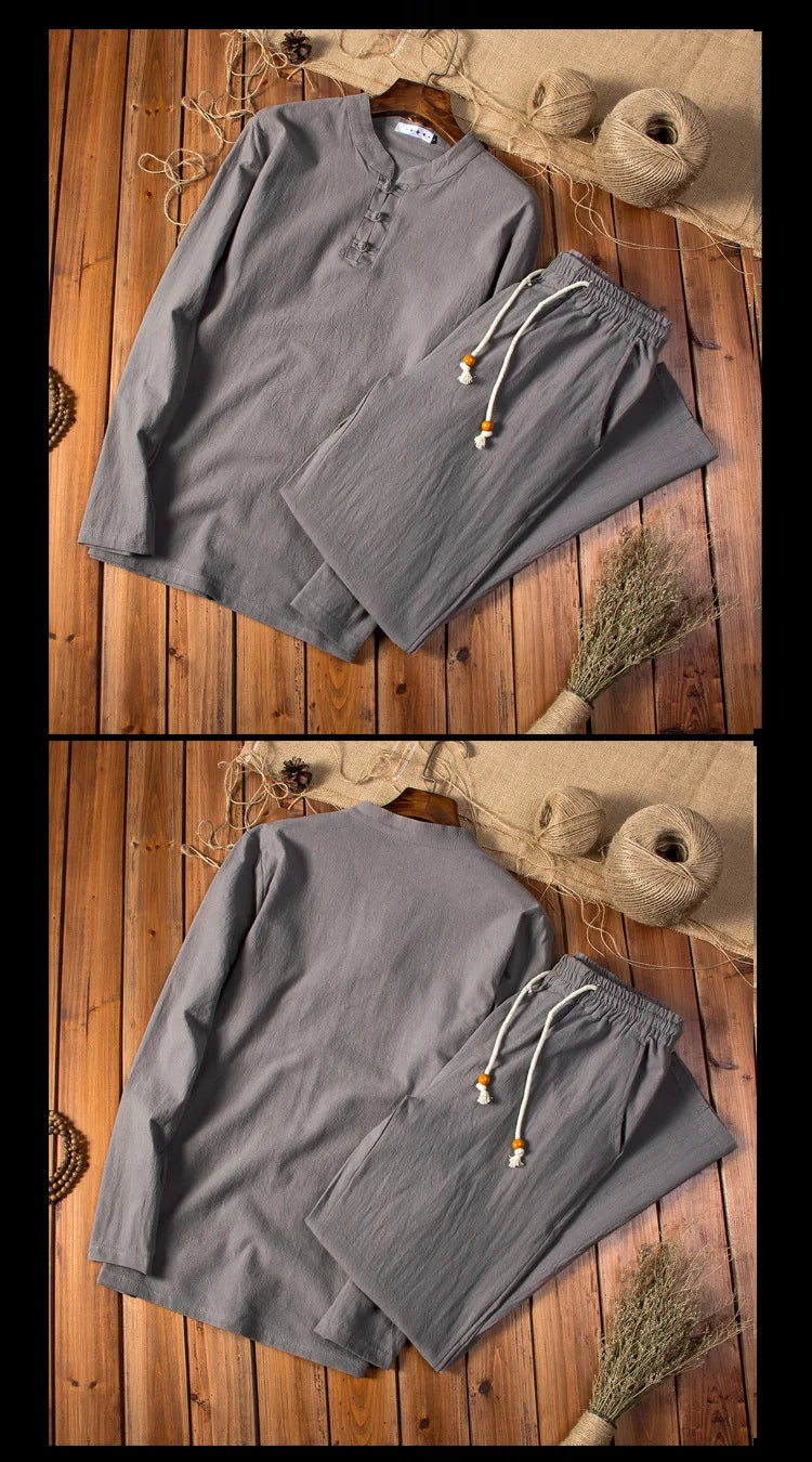 2025 Chinese Style Cotton Linen Casual Suits Spring Autumn Men's Long-sleeved Shirt and Pants Two-pieces Fashion Men Sets M-5XL.