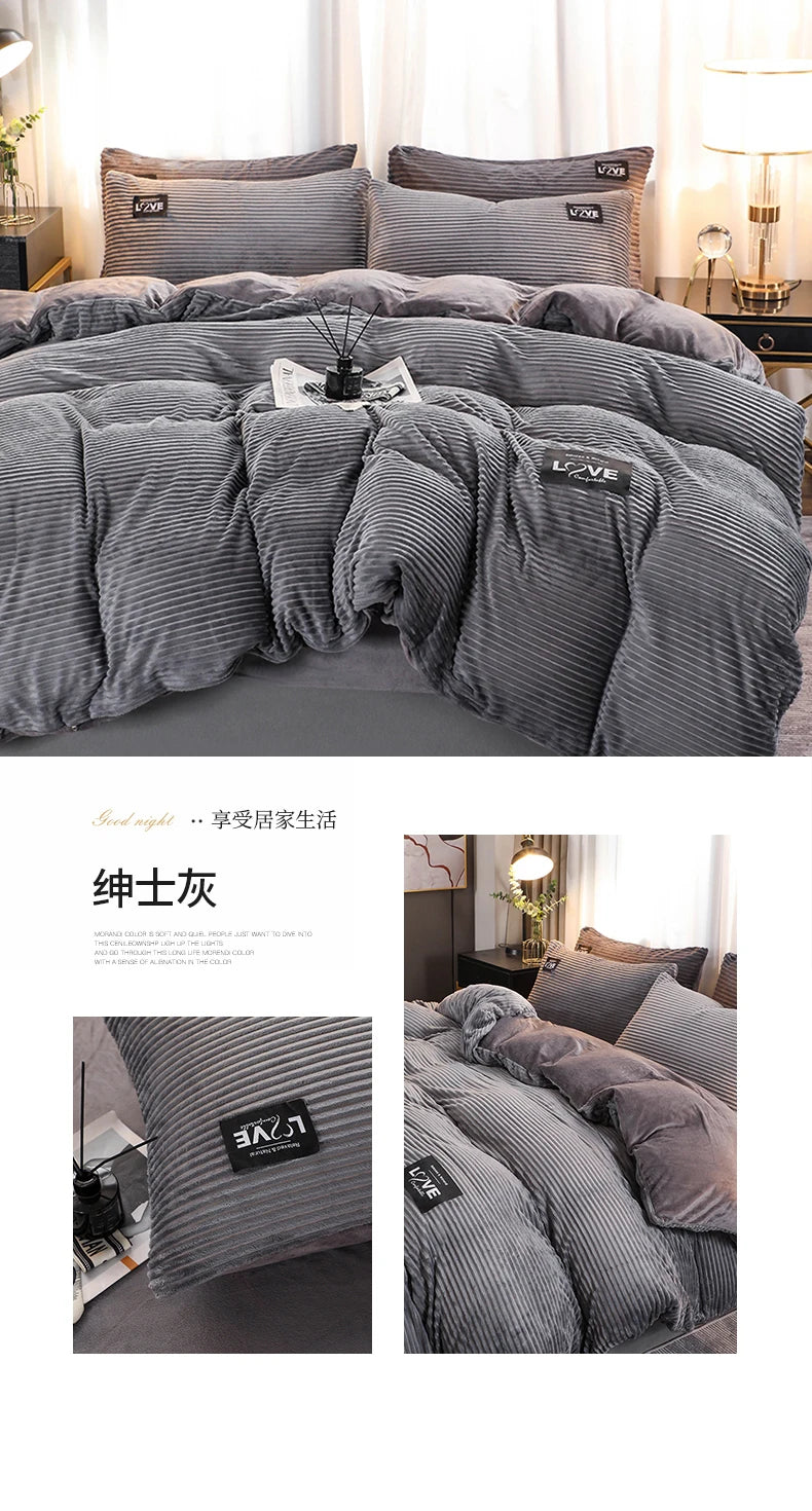 Winter Warm 3pcs Bedding sets Double bed Quilt Cover Thick double-sided velvet king Twin queen size duvet cover with pillowscase.