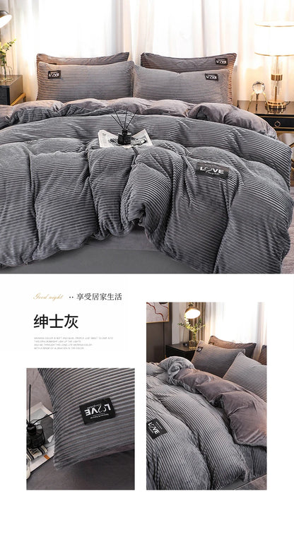Winter Warm 3pcs Bedding sets Double bed Quilt Cover Thick double-sided velvet king Twin queen size duvet cover with pillowscase.
