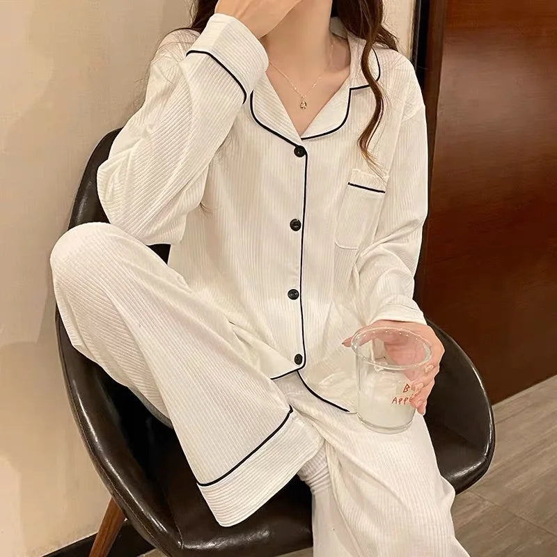 Neue frauen Imitation Baumwolle Pyjamas Homewear Set Mädchen Frühling und Herbst Pyjamas Homewear Damen Langarm Strickjacke Homewear.