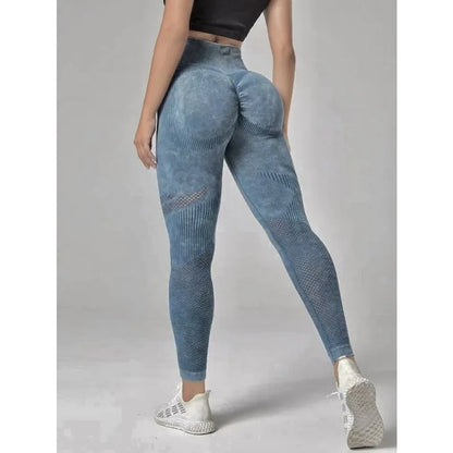 Hollow Out Leggings Women Seamless Slim Tights Frosted Water Washing Fitness Pants High Waist Hip Liftting Stretchy Yoga Pants.