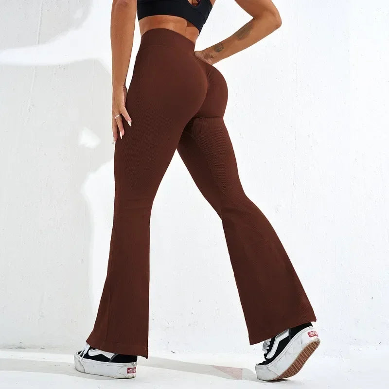 Sexy Slim Flared Pants Cross Waist Legging Women Seamless Gym Running Cycling Knit Yoga Stretch Butt Lift High Waist Pants.