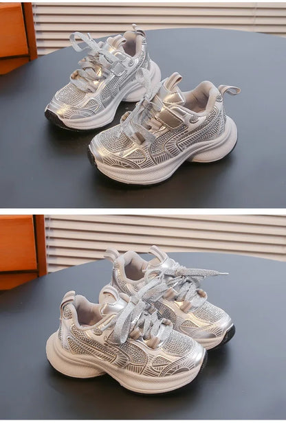 Kids Casual Running Shoes with Rhinestones Boys Girls Sports Shoes Mesh Breathable 2024 New Children Sneakers Fashion Trendy.