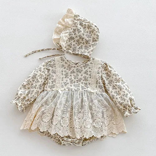 Herbst Frühling Infant Baby Mädchen Bodys + Hut Baumwolle Langarm Blumen Druck Neugeborenen Baby Mädchen Overall Baby Mädchen Kleidung